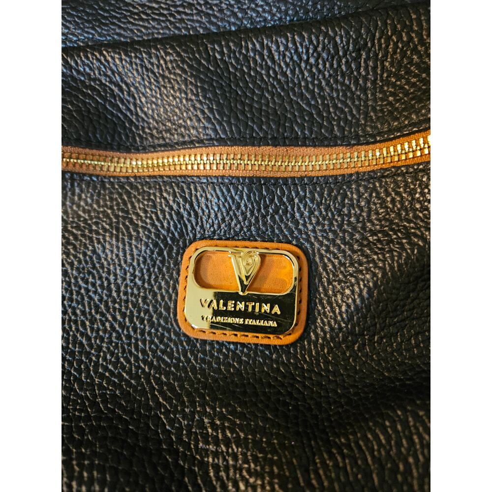 Valentina Black & Brown Pebbled Leather Shoulder Bag - Picture 3 of 11